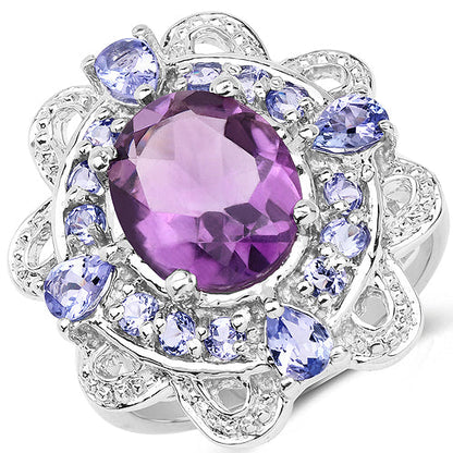 3.13 Carat Genuine Amethyst and Tanzanite .925 Sterling Silver Ring by Bids.com