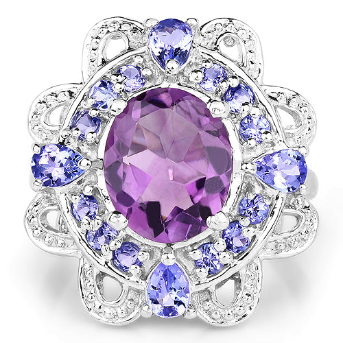 3.13 Carat Genuine Amethyst and Tanzanite .925 Sterling Silver Ring by Bids.com
