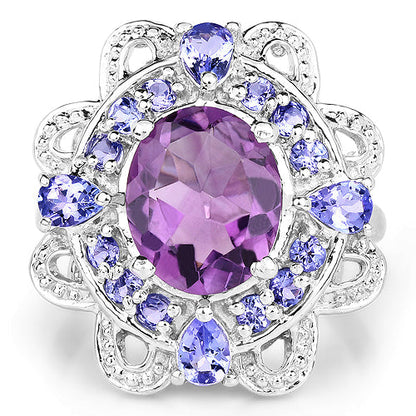 3.13 Carat Genuine Amethyst and Tanzanite .925 Sterling Silver Ring by Bids.com