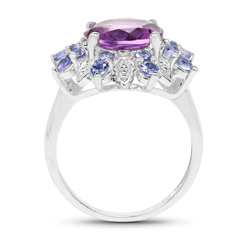 4.06 Carat Genuine Amethyst &amp; Tanzanite .925 Sterling Silver Ring  DestGlow