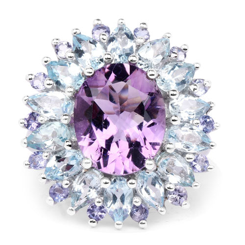 "7.79 Carat Genuine Amethyst, Blue Topaz and Tanzanite .925 Sterling Silver Ring by Bids.com