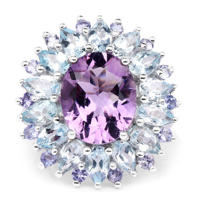 "7.79 Carat Genuine Amethyst, Blue Topaz and Tanzanite .925 Sterling Silver Ring by Bids.com