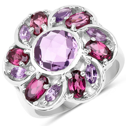3.52 Carat Genuine Amethyst &amp; Rhodolite .925 Sterling Silver Ring by Bids.com