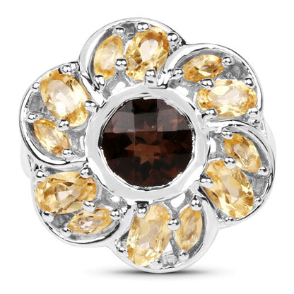 3.46 Carat Genuine Smoky Quartz &amp; Citrine .925 Sterling Silver Ring by Bids.com
