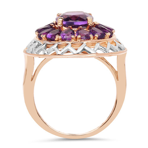 14K Rose Gold Plated 4.30 Carat Genuine Amethyst .925 Sterling Silver Ring  DestGlow