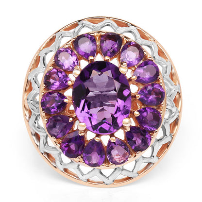 14K Rose Gold Plated 4.30 Carat Genuine Amethyst .925 Sterling Silver Ring  DestGlow
