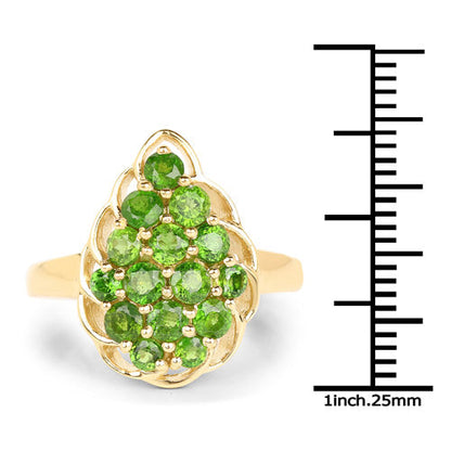 14K Yellow Gold Plated 1.71 Carat Genuine Chrome Diopside .925 Sterling Silver Ring  DestGlow