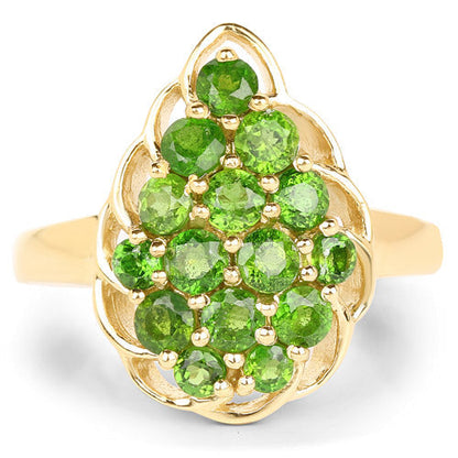 14K Yellow Gold Plated 1.71 Carat Genuine Chrome Diopside .925 Sterling Silver Ring  DestGlow