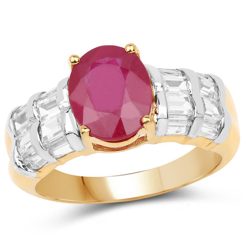 14K Yellow Gold Plated 4.72 Carat Glass Filled Ruby and White Topaz .925 Sterling Silver Ring by Bids.com