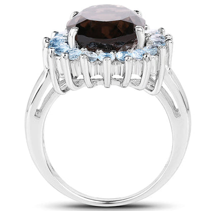 6.79 Carat Genuine Smoky Quartz &amp; Blue Topaz .925 Sterling Silver Ring by Bids.com