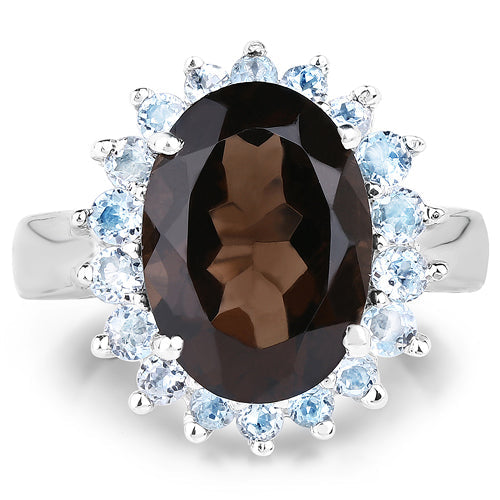 6.79 Carat Genuine Smoky Quartz &amp; Blue Topaz .925 Sterling Silver Ring by Bids.com