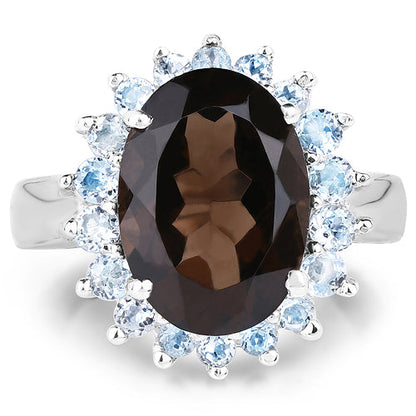 6.79 Carat Genuine Smoky Quartz &amp; Blue Topaz .925 Sterling Silver Ring by Bids.com