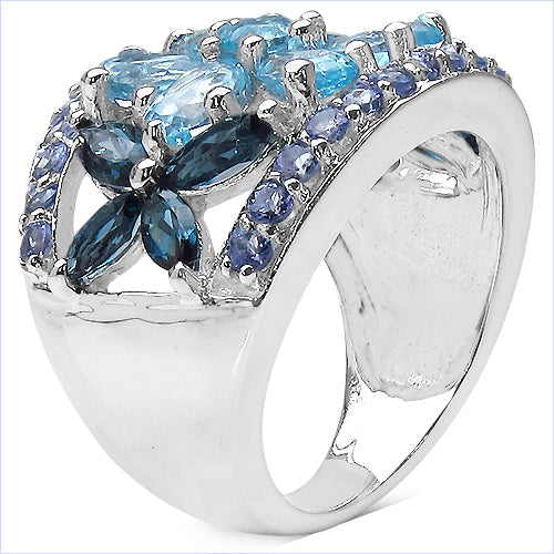 6.06 Carat Genuine Blue Topaz, London Blue Topaz &amp; Tanzanite .925 Sterling Silver Ring by Bids.com