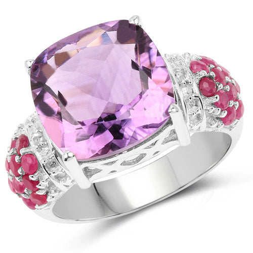 6.55 Carat Genuine Amethyst, Ruby and White Topaz .925 Sterling Silver Ring by Bids.com