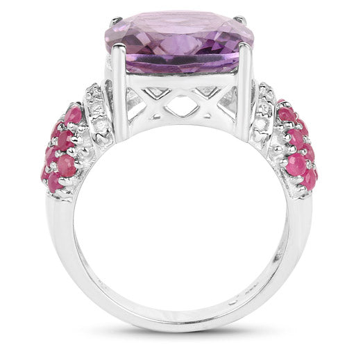 6.55 Carat Genuine Amethyst, Ruby and White Topaz .925 Sterling Silver Ring by Bids.com