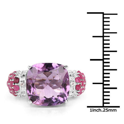6.55 Carat Genuine Amethyst, Ruby and White Topaz .925 Sterling Silver Ring by Bids.com