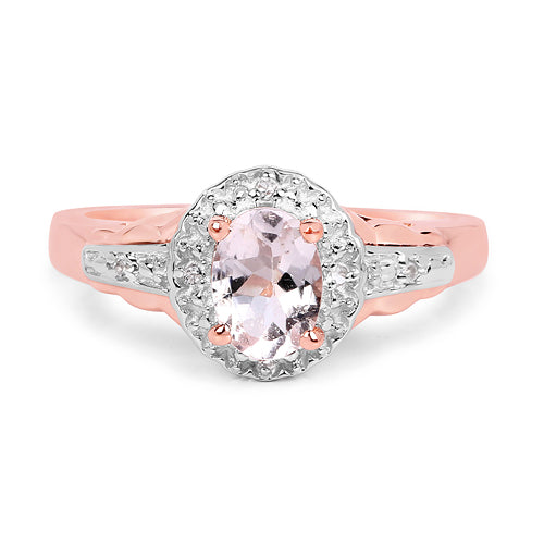 14K Rose Gold Plated 0.73 Carat Genuine Morganite &amp; White Topaz .925 Sterling Silver Ring by Bids.com