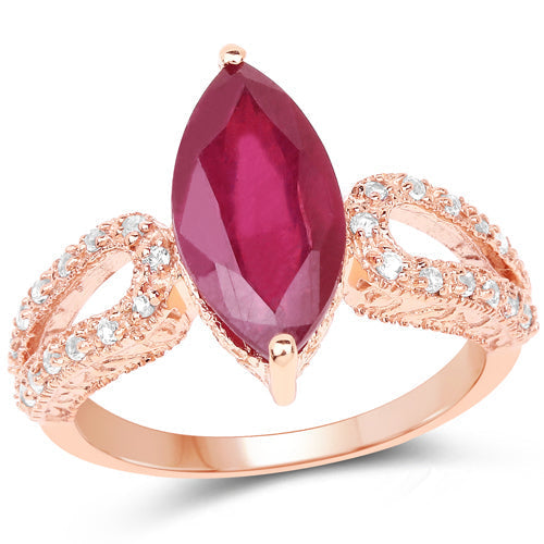 14K Rose Gold Plated 5.11 Carat Glass Filled Ruby and White Topaz .925 Sterling Silver Ring  DestGlow