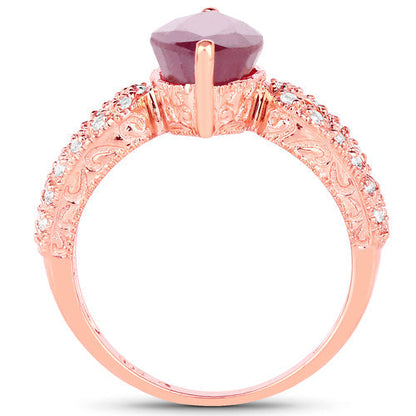 14K Rose Gold Plated 5.11 Carat Glass Filled Ruby and White Topaz .925 Sterling Silver Ring  DestGlow