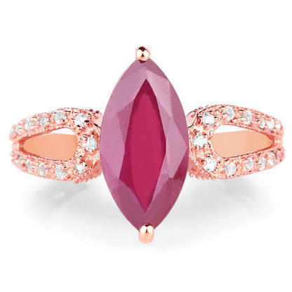 14K Rose Gold Plated 5.11 Carat Glass Filled Ruby and White Topaz .925 Sterling Silver Ring  DestGlow