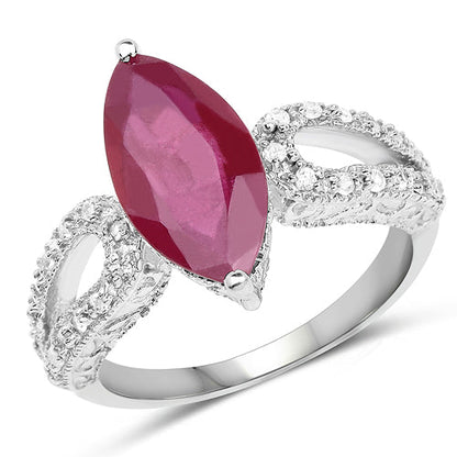 3.56 Carat Genuine Glass Filled Ruby and White Topaz .925 Sterling Silver Ring by Bids.com