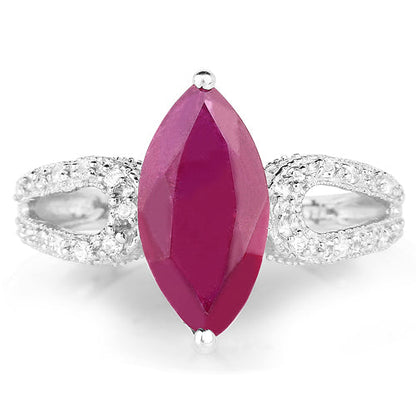 3.56 Carat Genuine Glass Filled Ruby and White Topaz .925 Sterling Silver Ring by Bids.com