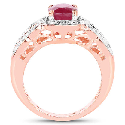 14K Rose Gold Plated 1.67 Carat Glass Filled Ruby and White Topaz .925 Sterling Silver Ring by Bids.com