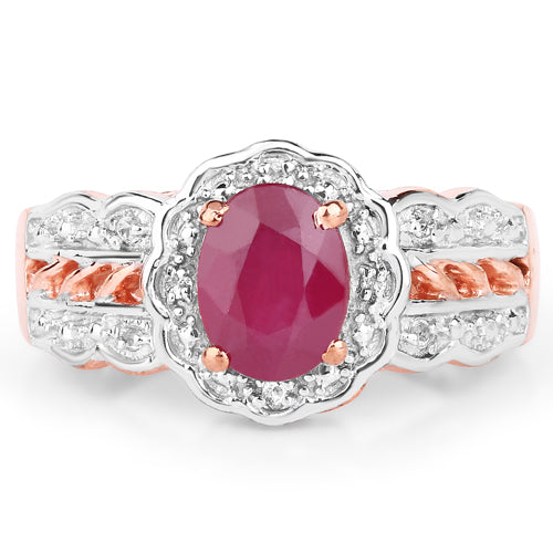 14K Rose Gold Plated 1.67 Carat Glass Filled Ruby and White Topaz .925 Sterling Silver Ring by Bids.com