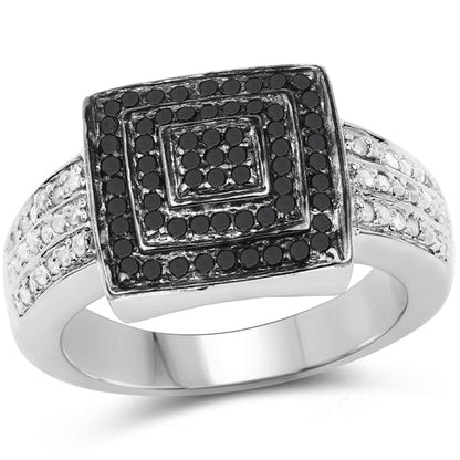 0.55 Carat Genuine Black Diamond and White Diamond .925 Sterling Silver Ring by Bids.com