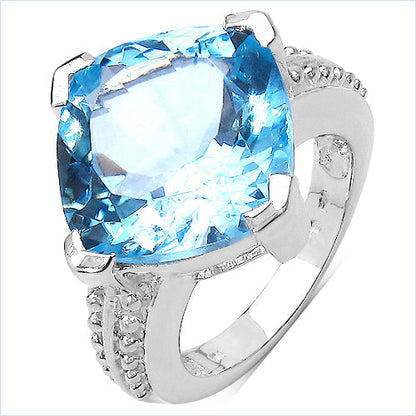 12.40 Carat Genuine Blue Topaz .925 Sterling Silver Ring  DestGlow