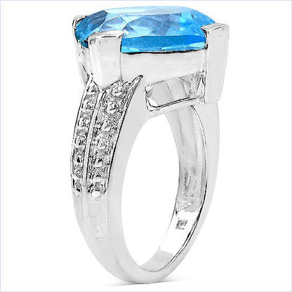 12.40 Carat Genuine Blue Topaz .925 Sterling Silver Ring  DestGlow