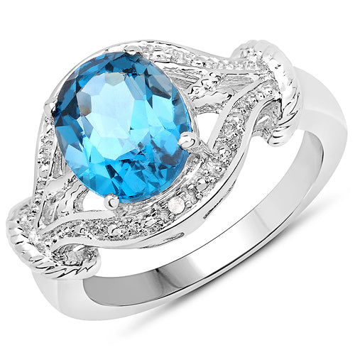 3.26 Carat Genuine London Blue Topaz &amp; White Diamond .925 Sterling Silver Ring by Bids.com