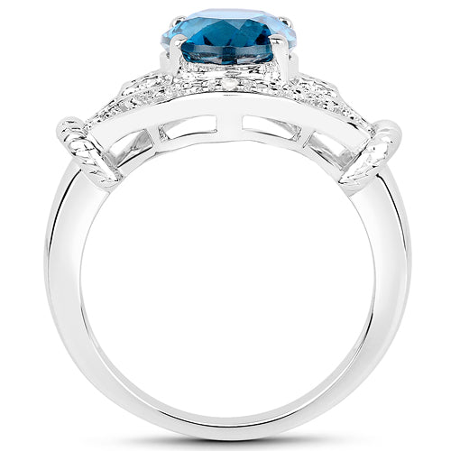 3.26 Carat Genuine London Blue Topaz &amp; White Diamond .925 Sterling Silver Ring by Bids.com
