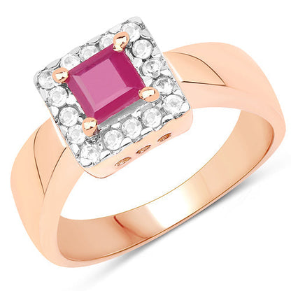 14K Rose Gold Plated 1.26 Carat Genuine Glass Filled Ruby &amp; White Topaz .925 Sterling Silver Ring  DestGlow