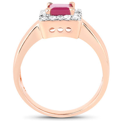 14K Rose Gold Plated 1.26 Carat Genuine Glass Filled Ruby &amp; White Topaz .925 Sterling Silver Ring  DestGlow