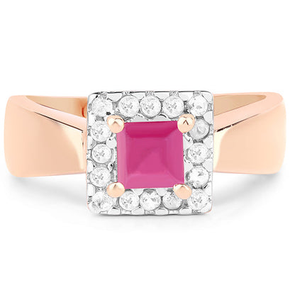 14K Rose Gold Plated 1.26 Carat Genuine Glass Filled Ruby &amp; White Topaz .925 Sterling Silver Ring  DestGlow