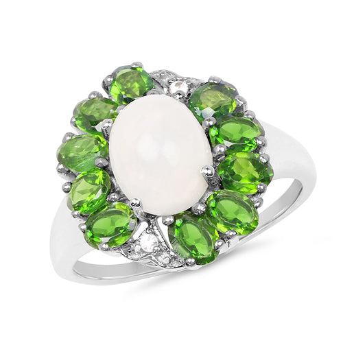 2.93 Carat Genuine Ethiopian Opal, Chrome Diopside &amp; White Topaz .925 Sterling Silver Ring by Bids.com