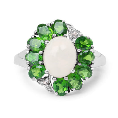 2.93 Carat Genuine Ethiopian Opal, Chrome Diopside &amp; White Topaz .925 Sterling Silver Ring by Bids.com