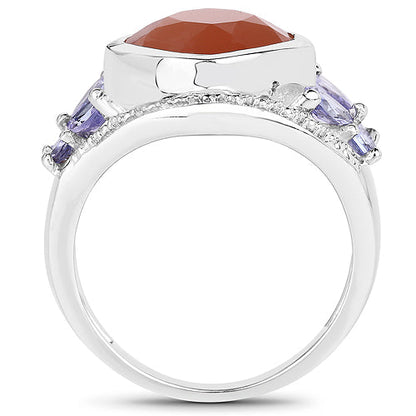 4.67 Carat Genuine Peach Moonstone and Tanzanite .925 Sterling Silver Ring by Bids.com