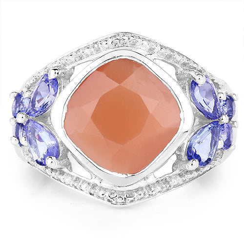 4.67 Carat Genuine Peach Moonstone and Tanzanite .925 Sterling Silver Ring by Bids.com