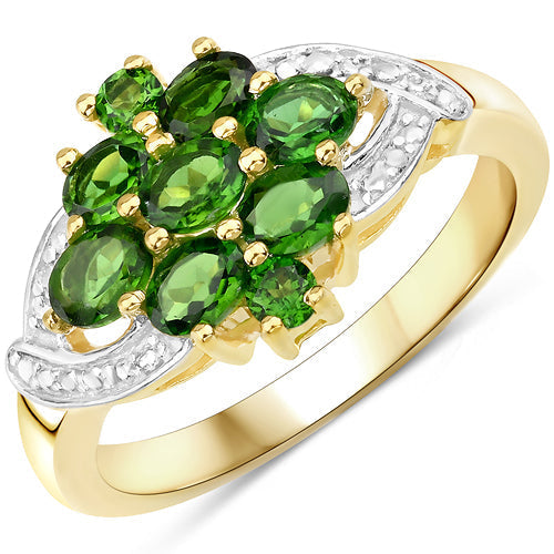 14K Yellow Gold Plated 1.26 Carat Genuine Chrome Diopside .925 Sterling Silver Ring  DestGlow