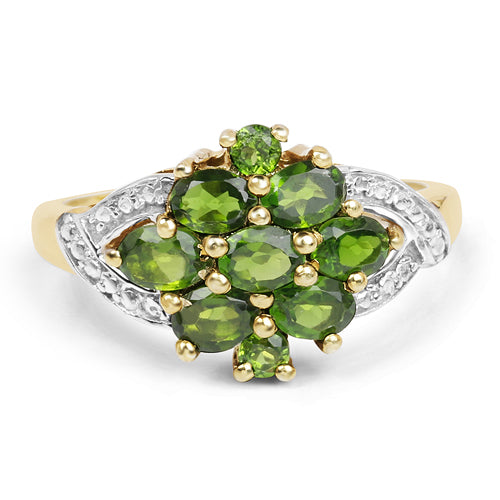 14K Yellow Gold Plated 1.26 Carat Genuine Chrome Diopside .925 Sterling Silver Ring  DestGlow