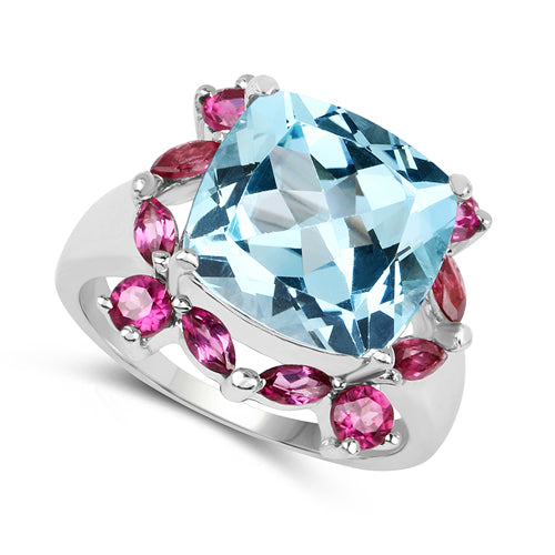 8.19 Carat Genuine Blue Topaz &amp; Rhodolite .925 Sterling Silver Ring  DestGlow