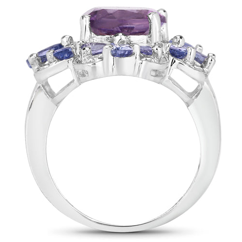 4.88 Carat Genuine Amethyst and Tanzanite .925 Sterling Silver Ring by Bids.com