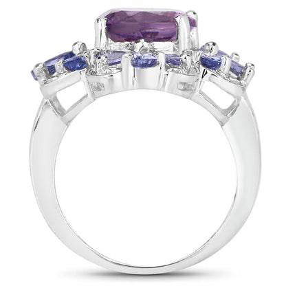 4.88 Carat Genuine Amethyst and Tanzanite .925 Sterling Silver Ring by Bids.com