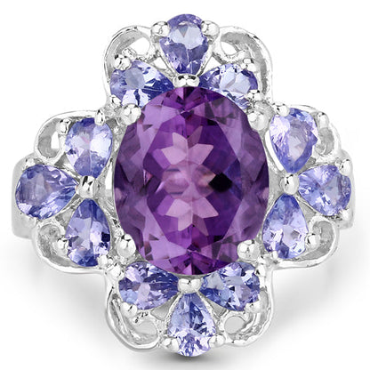 4.88 Carat Genuine Amethyst and Tanzanite .925 Sterling Silver Ring by Bids.com