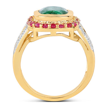 14K Yellow Gold Plated 4.80 ct. t.w. Dyed Emerald and Ruby Ring in Sterling Silver by Bids.com