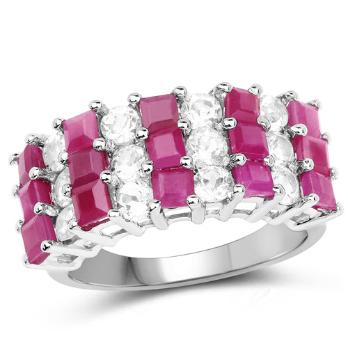 4.14 Carat Genuine Ruby and White Topaz .925 Sterling Silver Ring by Bids.com