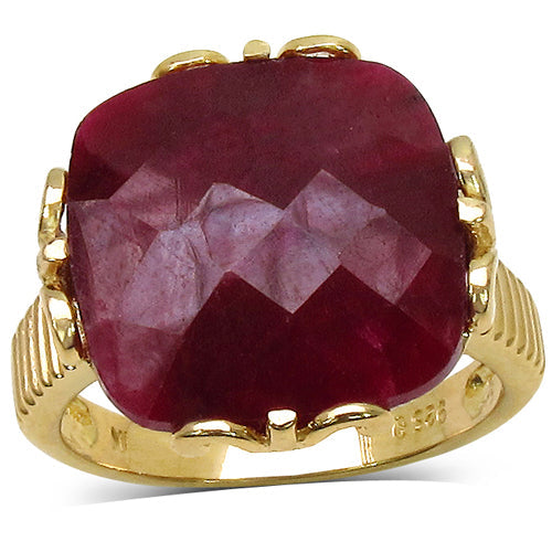 14K Yellow Gold Plated 19.20 Carat Genuine Dyed Ruby Sterling Silver Ring by Bids.com