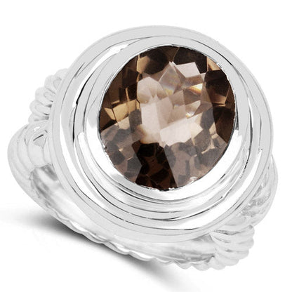 6.59 Carat Genuine Smoky Quartz .925 Sterling Silver Ring  DestGlow